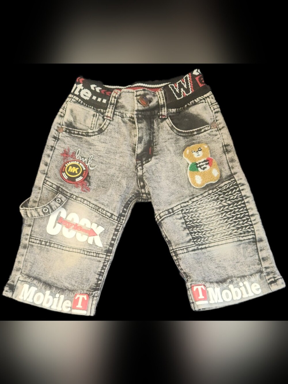 #KCB52 Kids Grey Washed Jeans with Teddy Patch